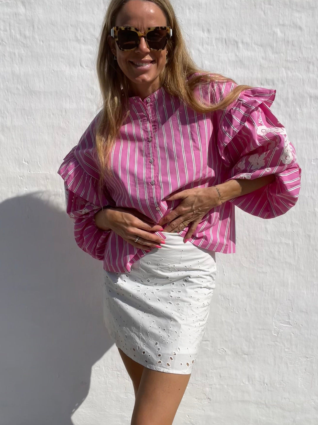 Sissel Edelbo Overdele Stribet skjorte - Pink/Hvid - Augustine - Sissel Edelbo