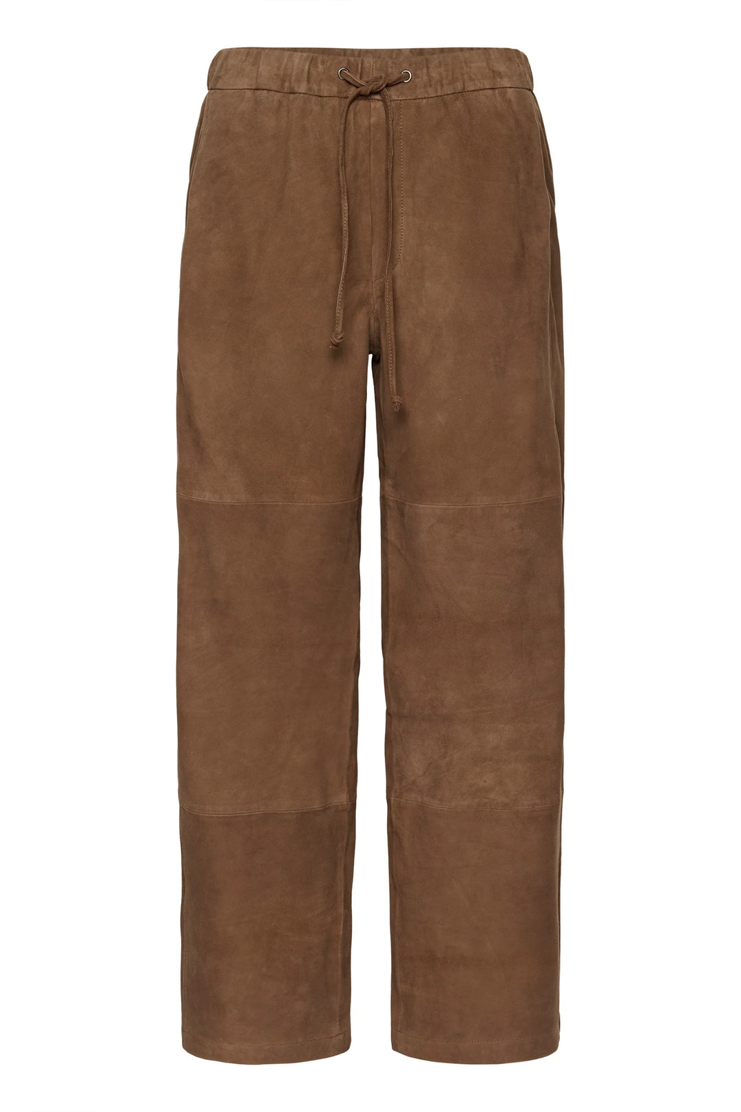 Tobaksbrune bukser med snøre i taljen, brede ben og afslappet pasform.