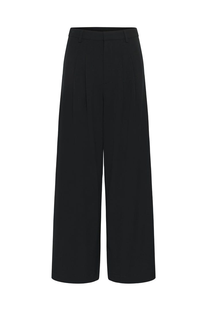 Hace-bukserne fra My Essential Wardrobe er elegante, sorte bukser med høj talje, flatterende læg og vide ben packshot