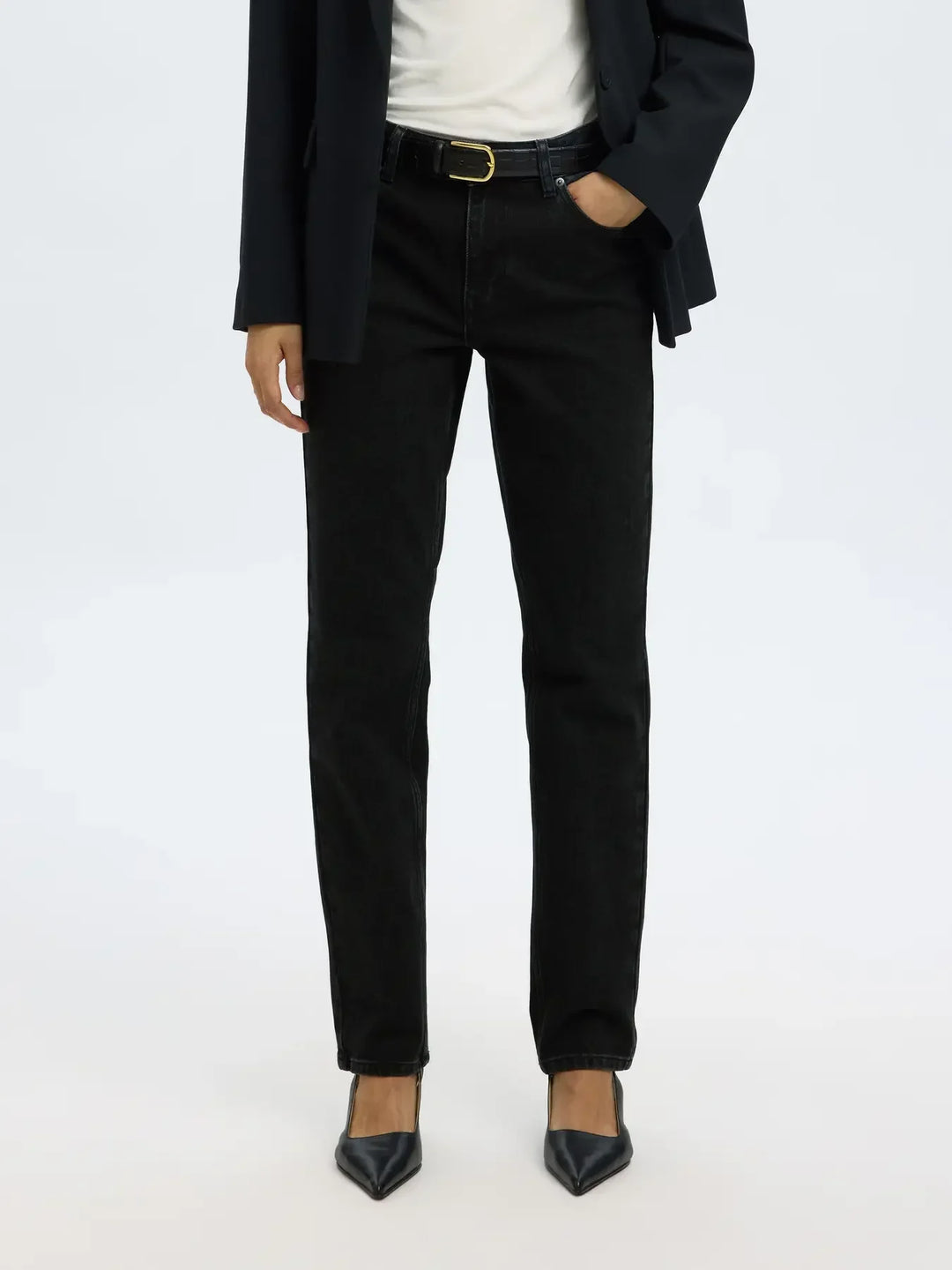 Selected Femme - Jeans - Sort - Bea-Kori MW Jeans
