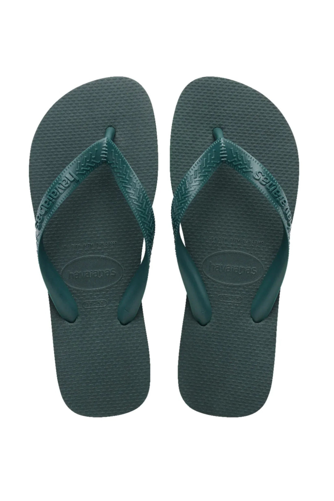 Grønne Havaianas klipklapper med teksturerede remme og såler. Brandnavn på remmene.