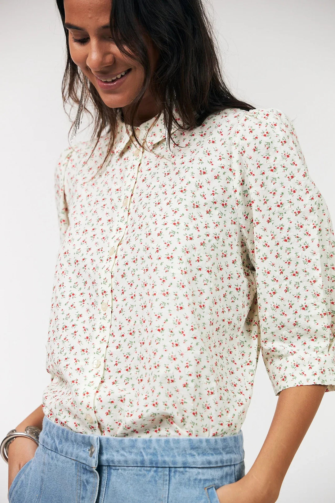 Lollys Laundry - Skjorte - Creme/blomstret - Bono