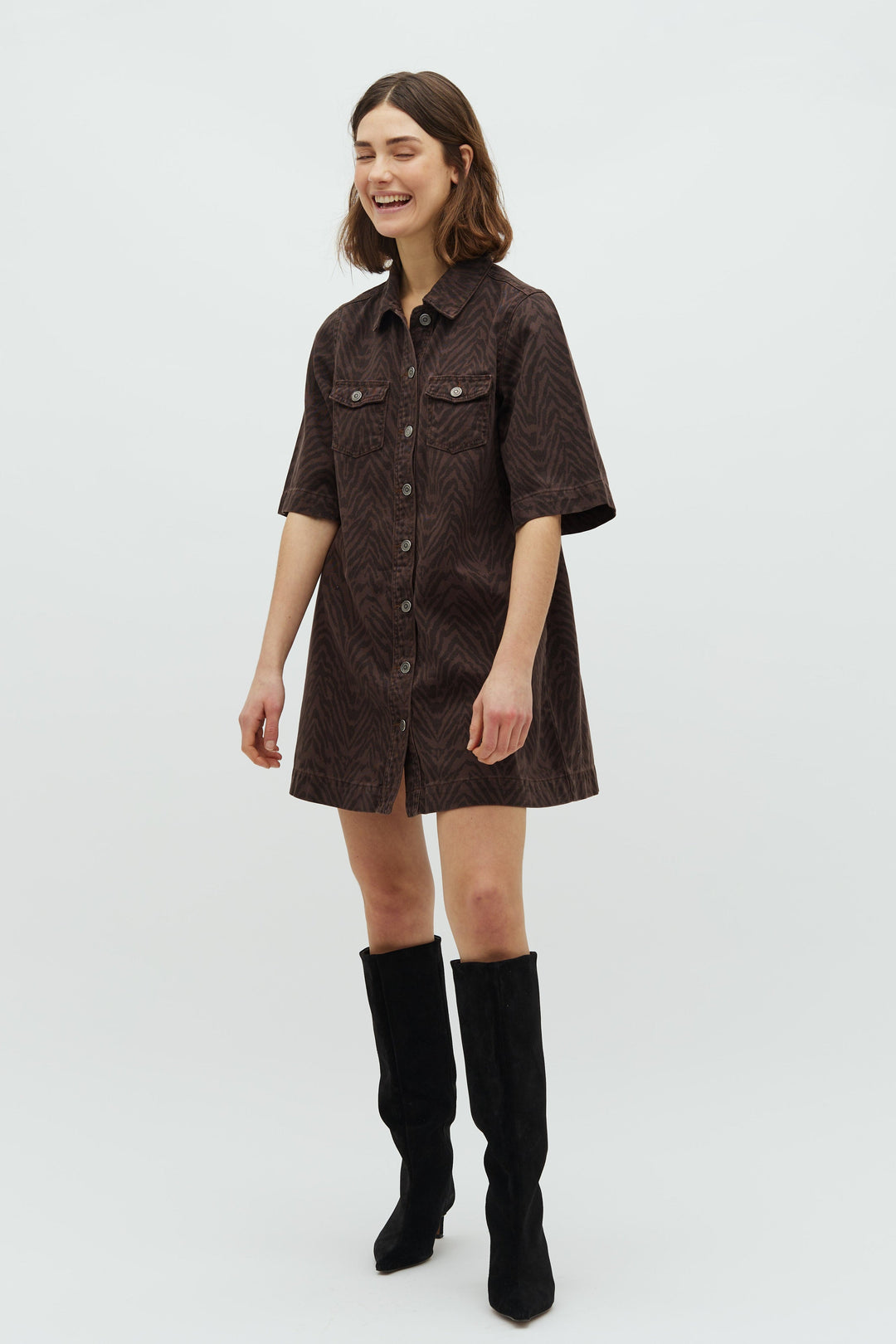 Global Funk - Denim kjole - Brown Zebra - Mira-G - Stilkompagniet.dk