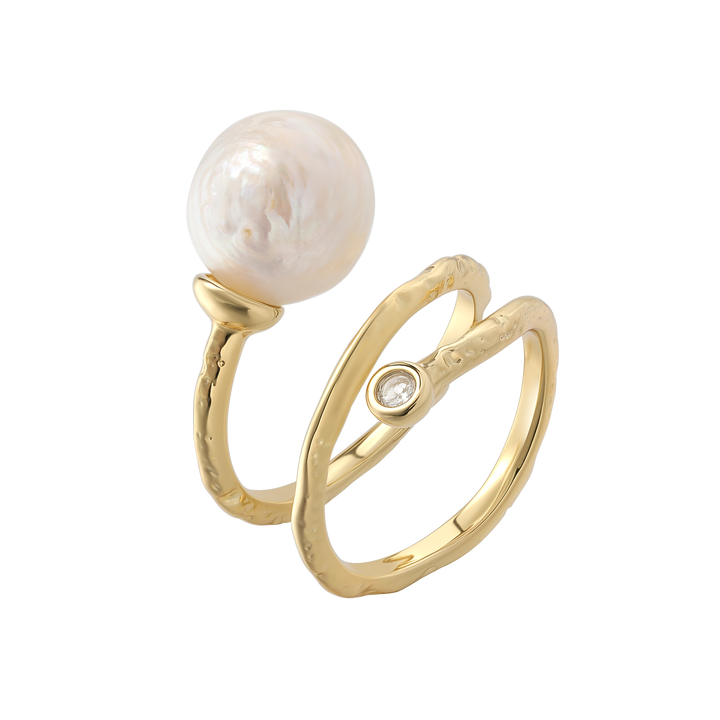 Andcopenhagen - Ring - 18 karat guldbelagt messing - White Pearl