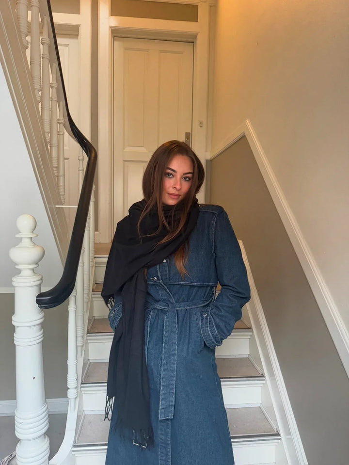 Denim trenchcoat jakke- Washed blue - Vera - Sassy Copenhagen - Stilkompagniet.dk