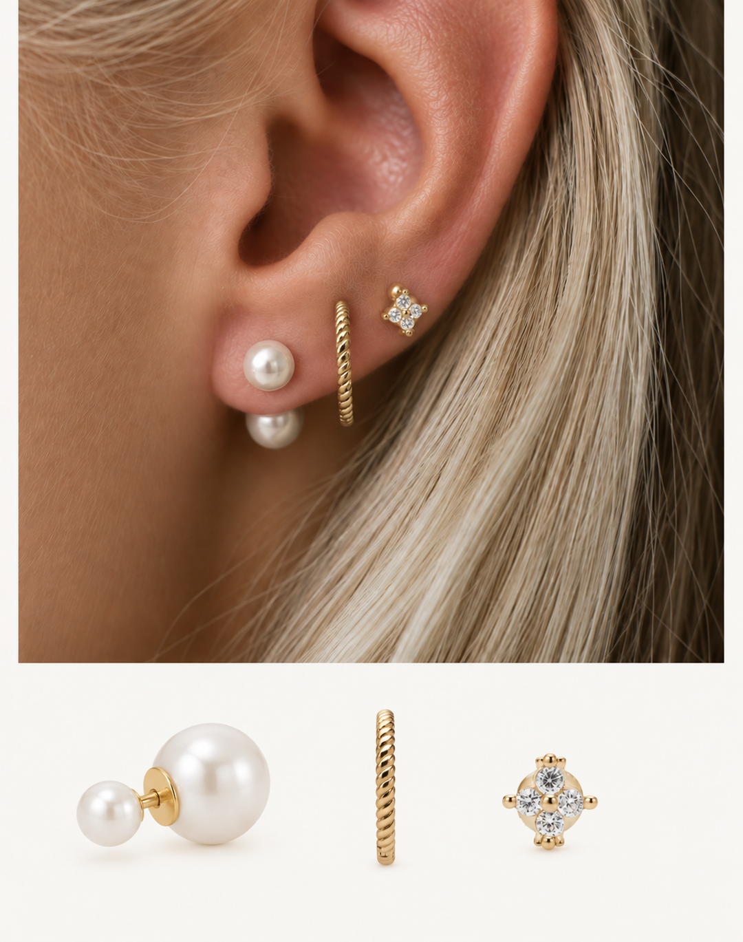 Andcopenhagen Jewelry - 3-in-a-box Sparkle Øreringe - 18 karat guldbelagt 925 sterlingsølv - 3 stk