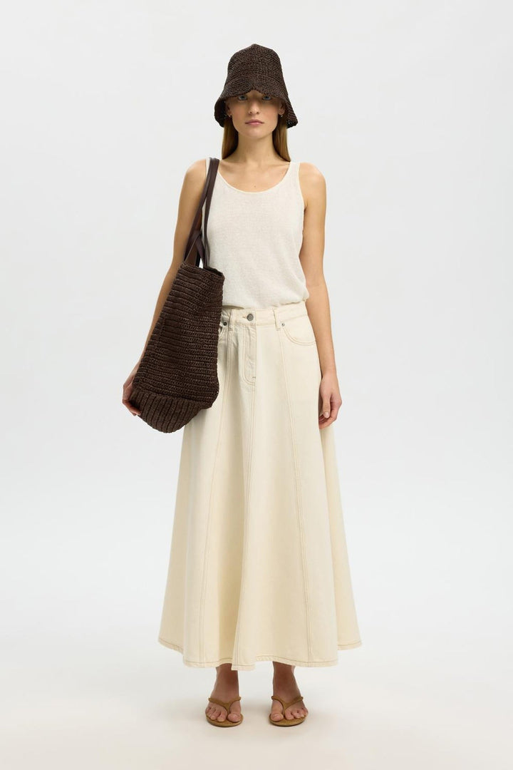 Selected Femme - Nederdel - Egret - Slftenna Hw Long Denim Skirt