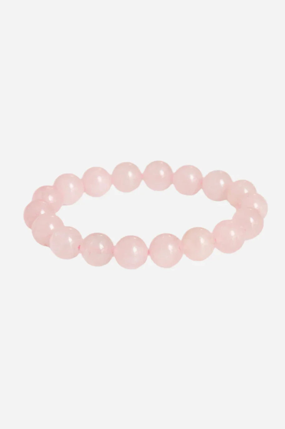 Armbånd af runde rosa kvartsperler, ensartet i størrelse, med lys pink og blank overflade.