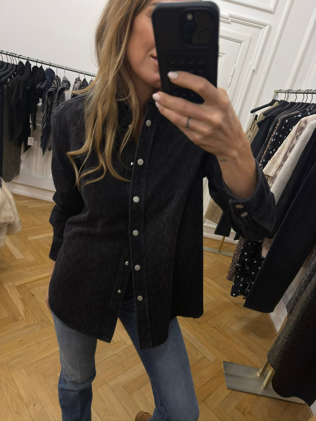 Lala Berlin - Denimskjorte - Leo Washed Black - Lala Overshirt 1, billede 3