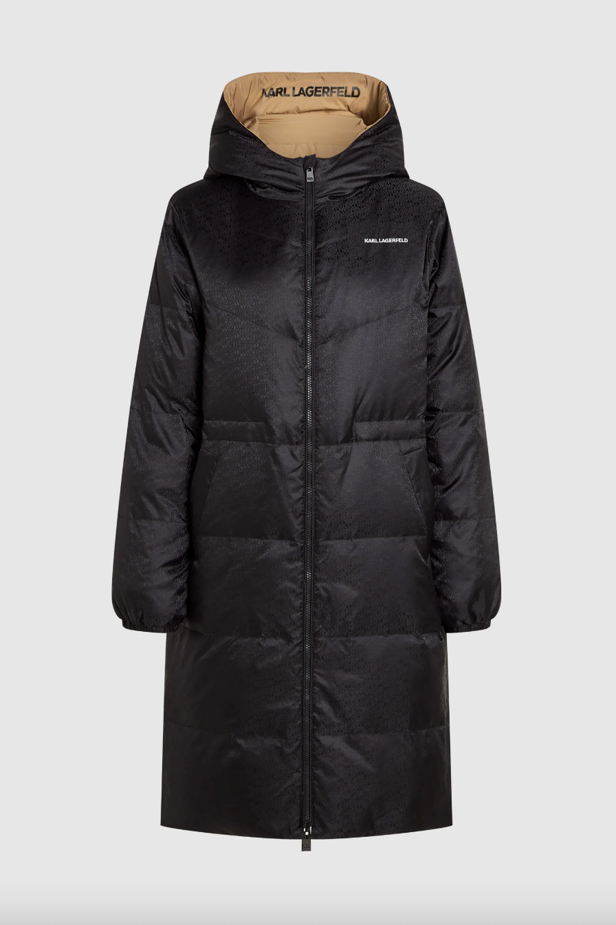 Karl Lagerfeld - Vinterjakke - Black/Nougat - Reversible long logo down coat - Stilkompagniet.dk