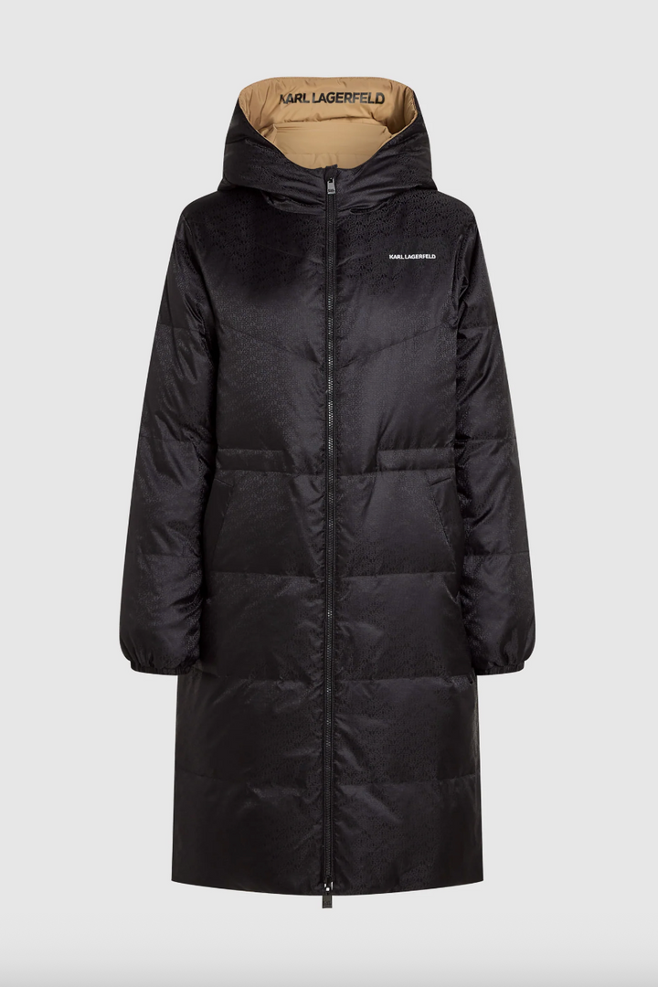 Karl Lagerfeld - Vinterjakke - Black/Nougat - Reversible long logo down coat - Stilkompagniet.dk