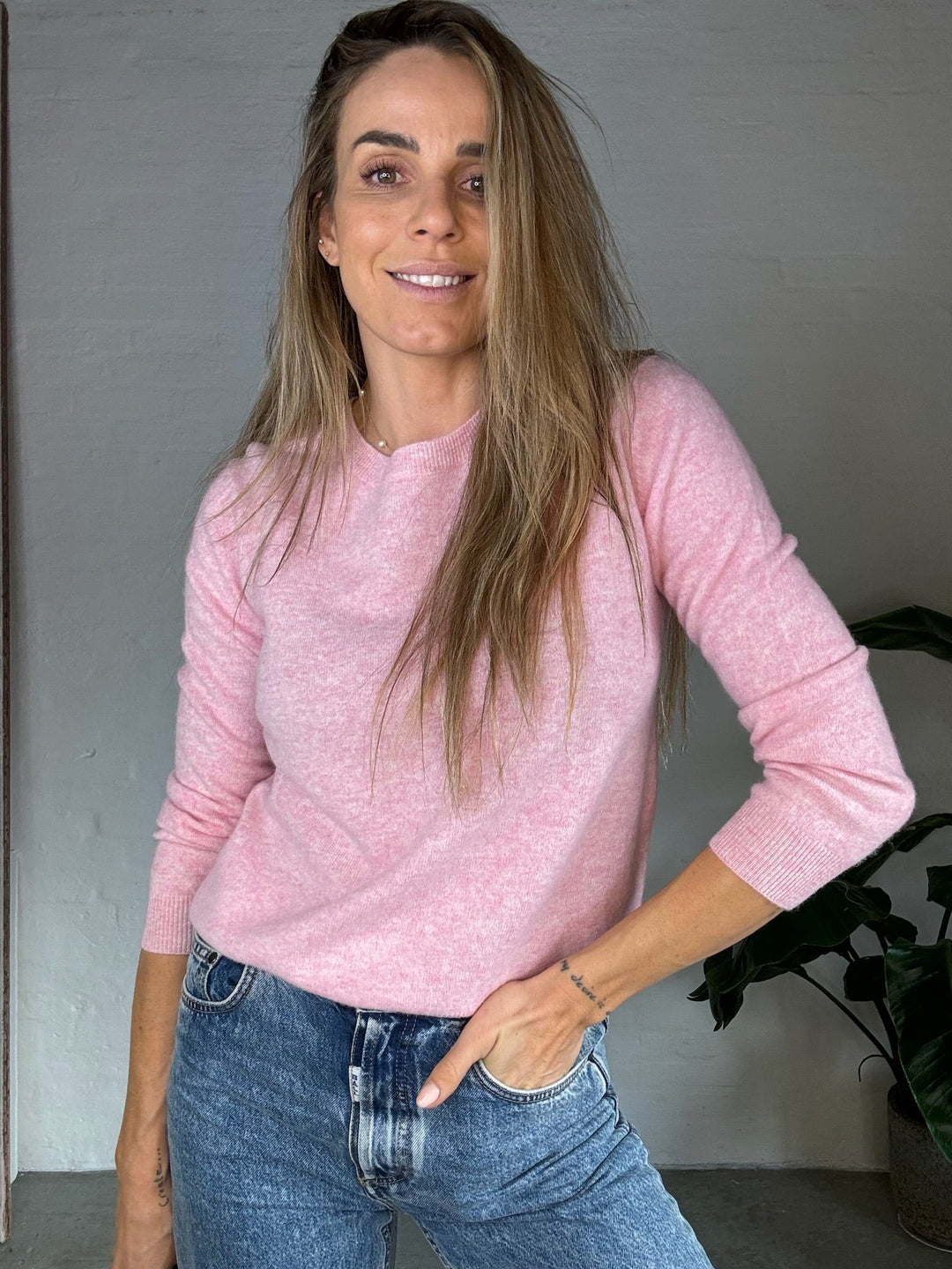 Andcopenhagen - Classic Cashmere - 80% cashmere strik - Light Pink Melange - Stilkompagniet.dk