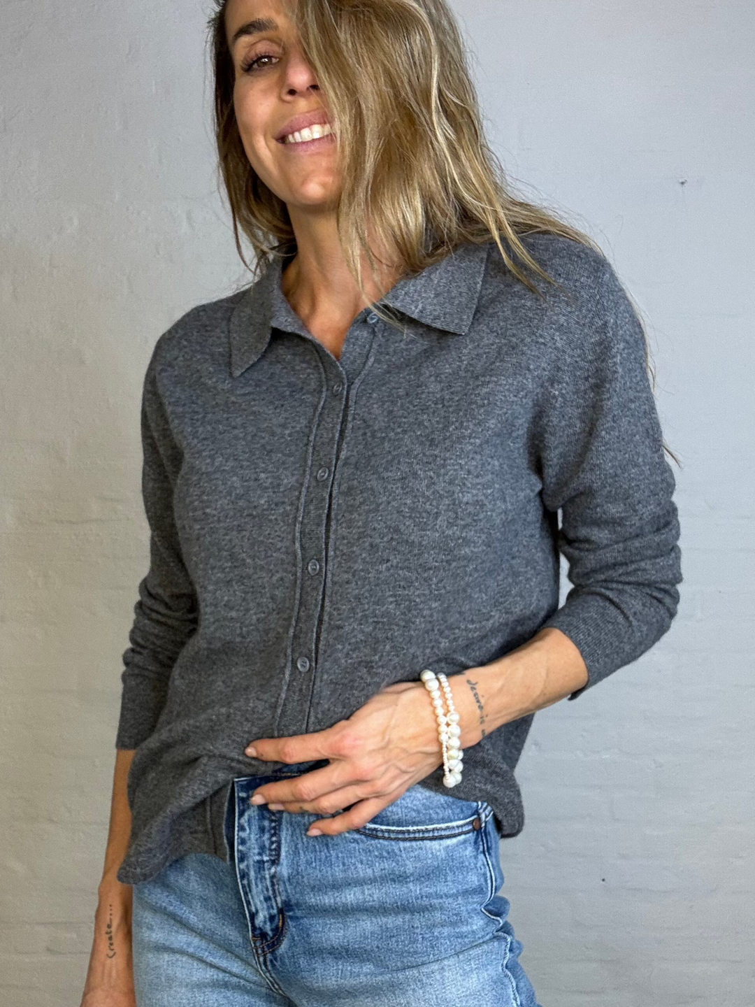 Sassy Copenhagen - 100% Cashmere polo - Grey - Samara sss - Stilkompagniet.dk