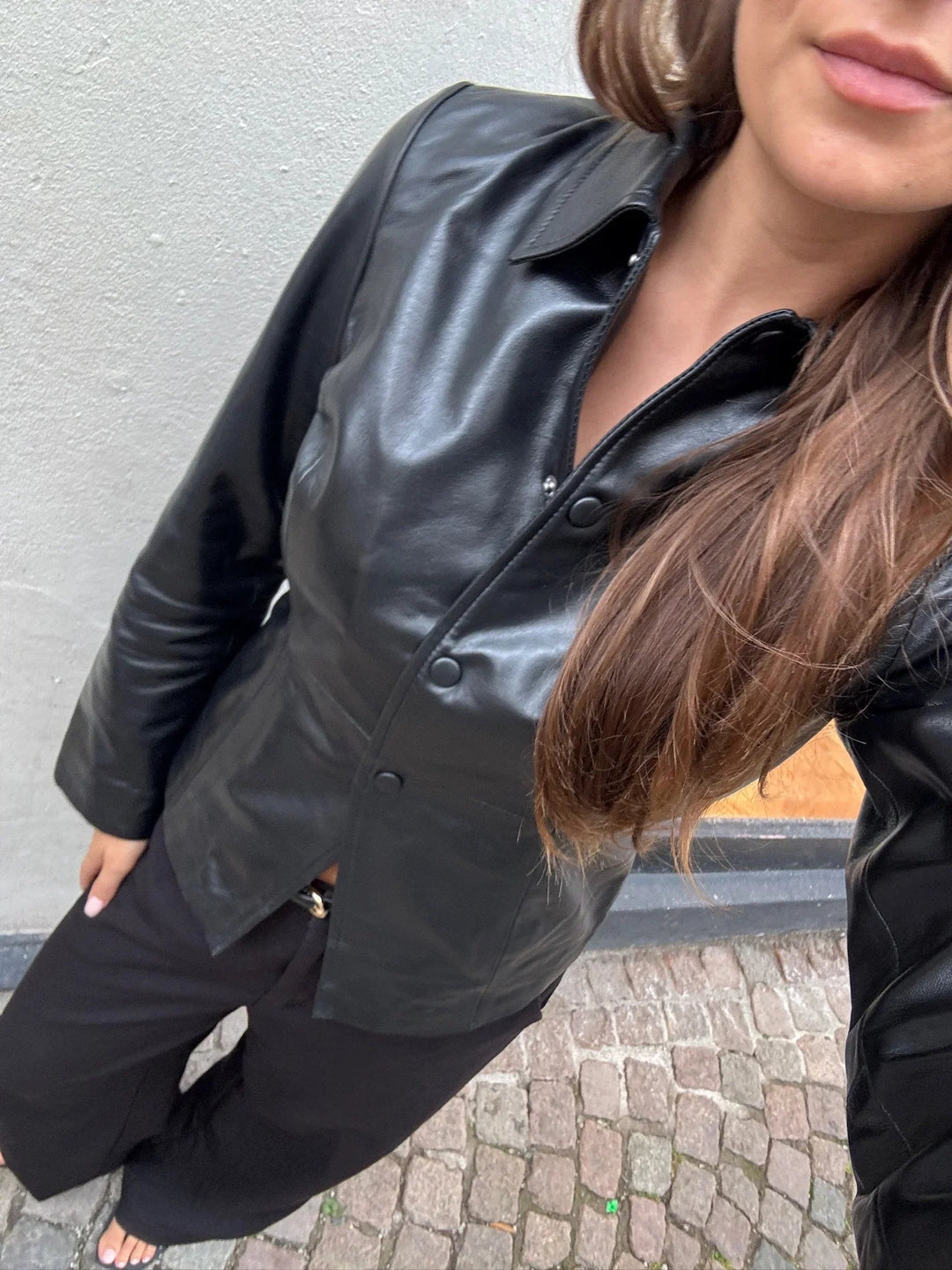 Selected Femme - Jakke - Sort læder - FIO - Stilkompagniet.dk