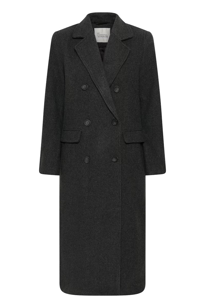 Frannie-frakken fra My Essential Wardrobe er en klassisk, lang frakke i den elegante farve Dark Grey Melange packshot