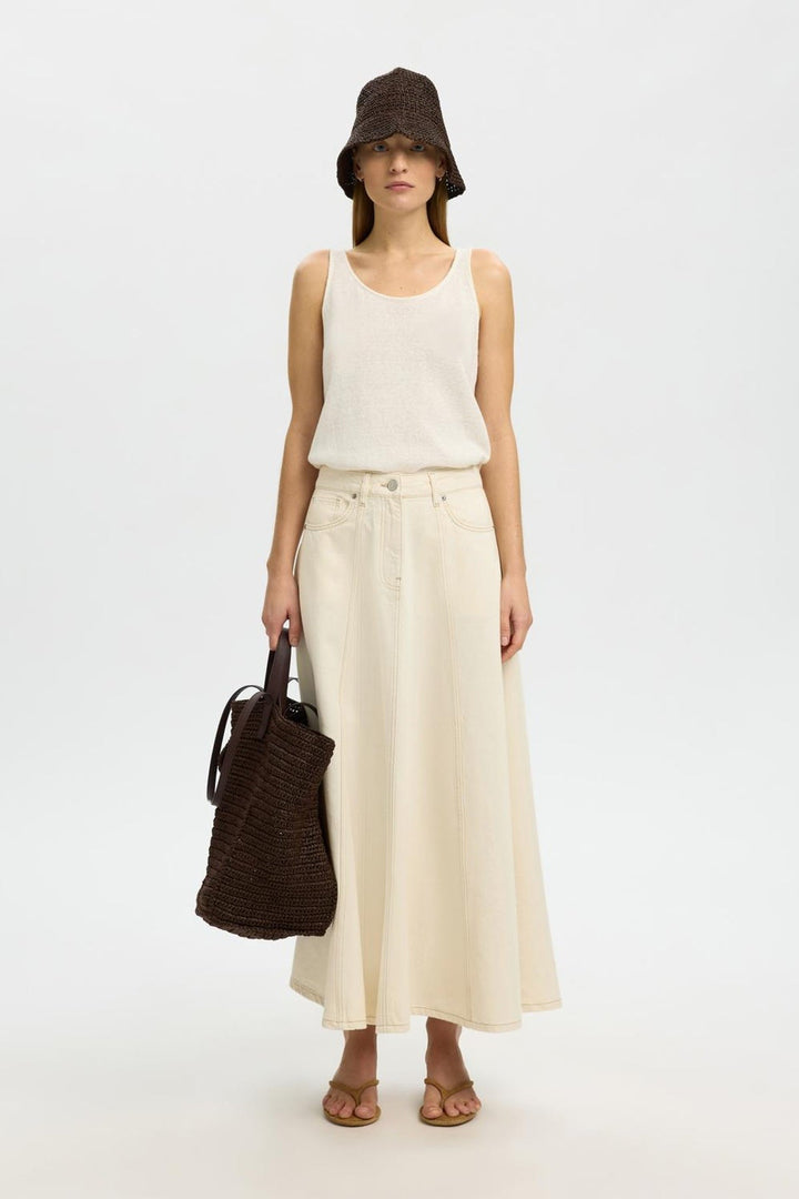 Selected Femme - Nederdel - Egret - Slftenna Hw Long Denim Skirt