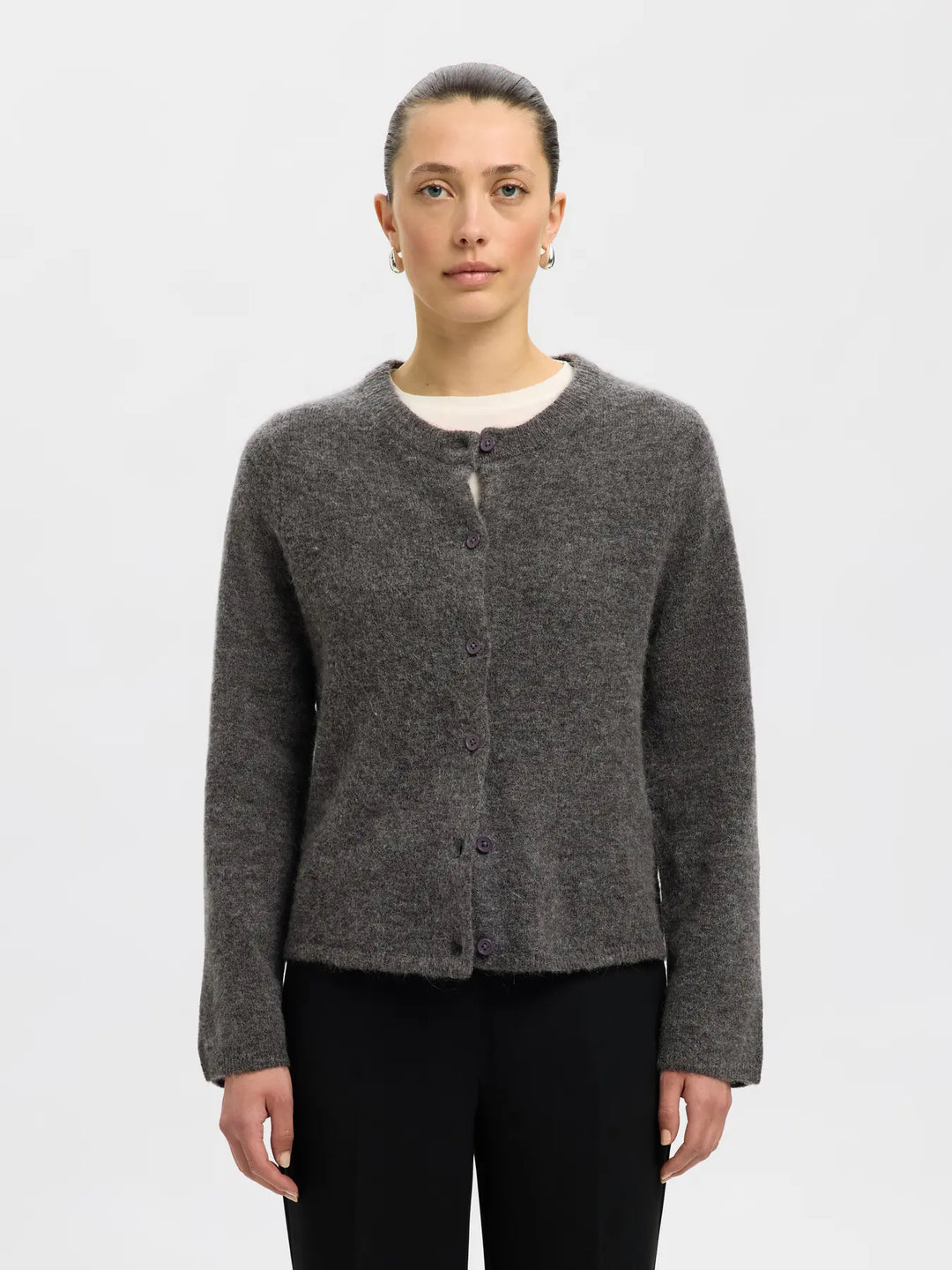 Selected Femme - Strik Cardigan - Grey Melange - Lulu - Stilkompagniet.dk