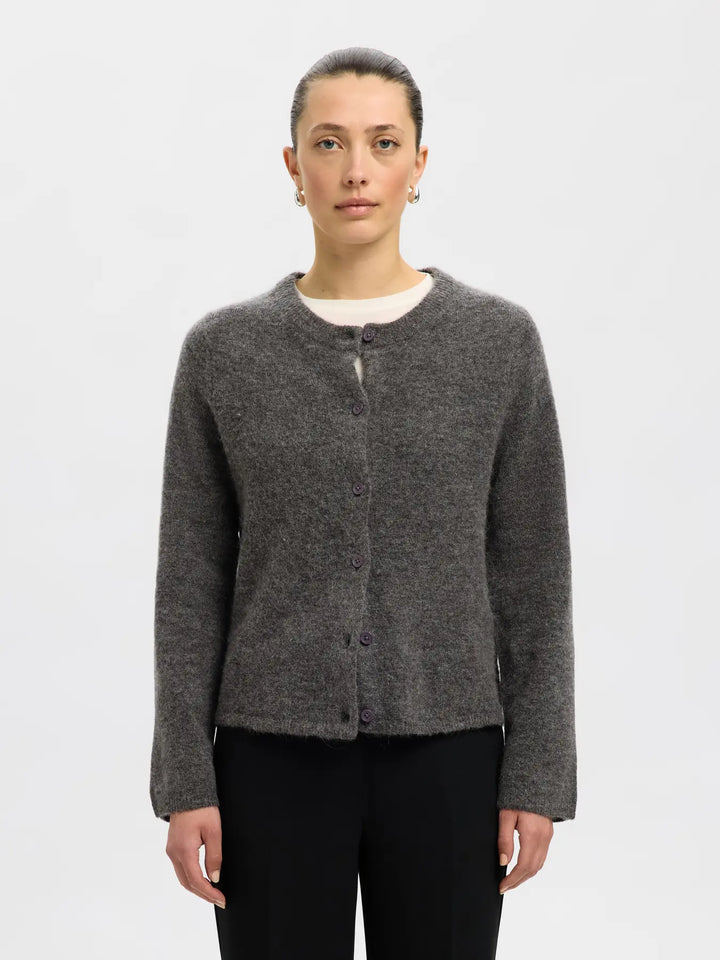 Selected Femme - Strik Cardigan - Grey Melange - Lulu - Stilkompagniet.dk