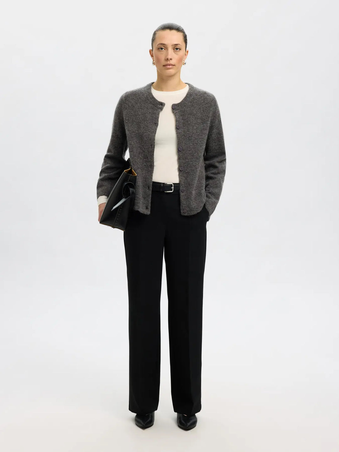 Selected Femme - Strik Cardigan - Grey Melange - Lulu - Stilkompagniet.dk