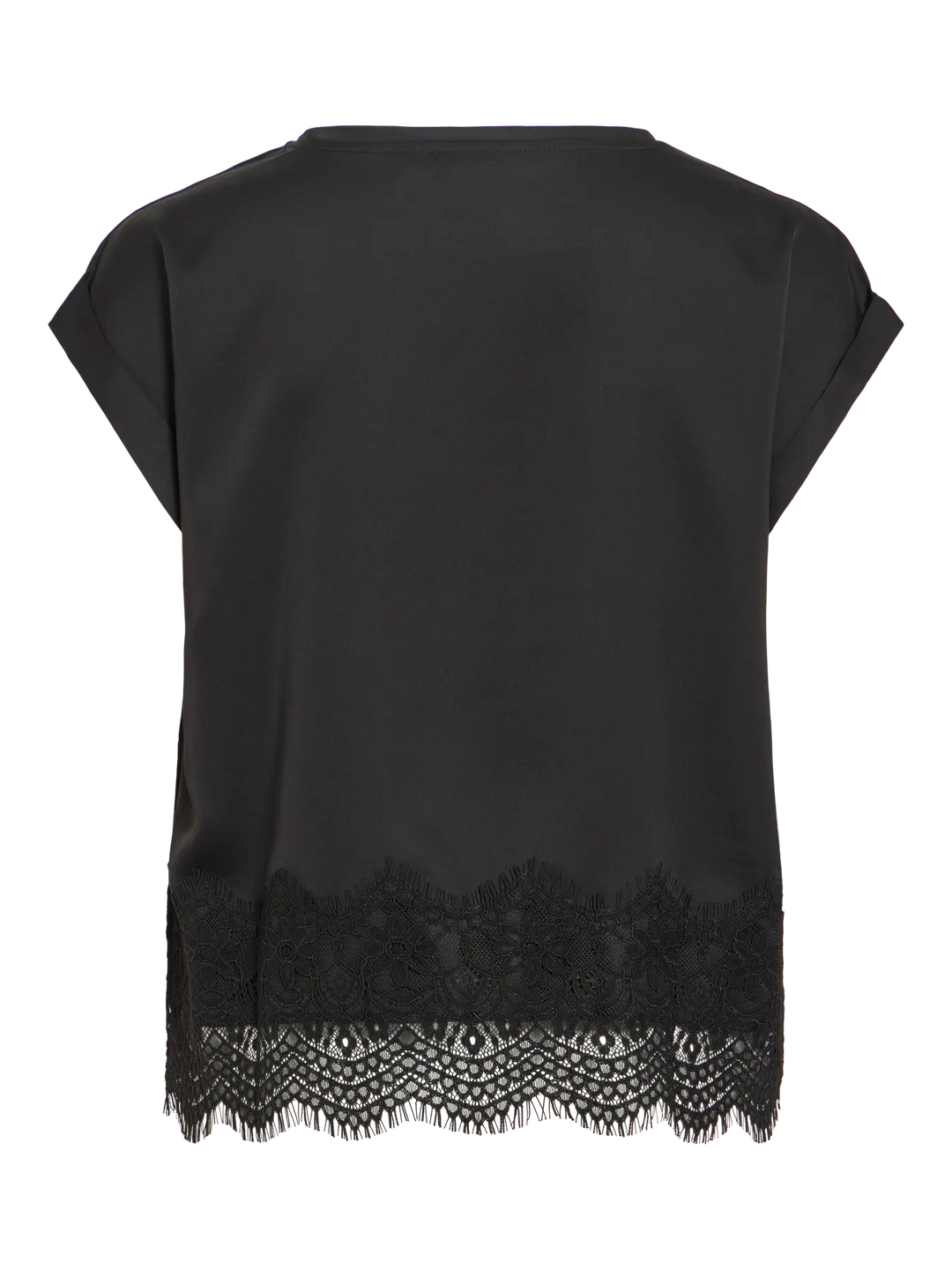 Vila - Satin Top med blonde - Sort - Viellette