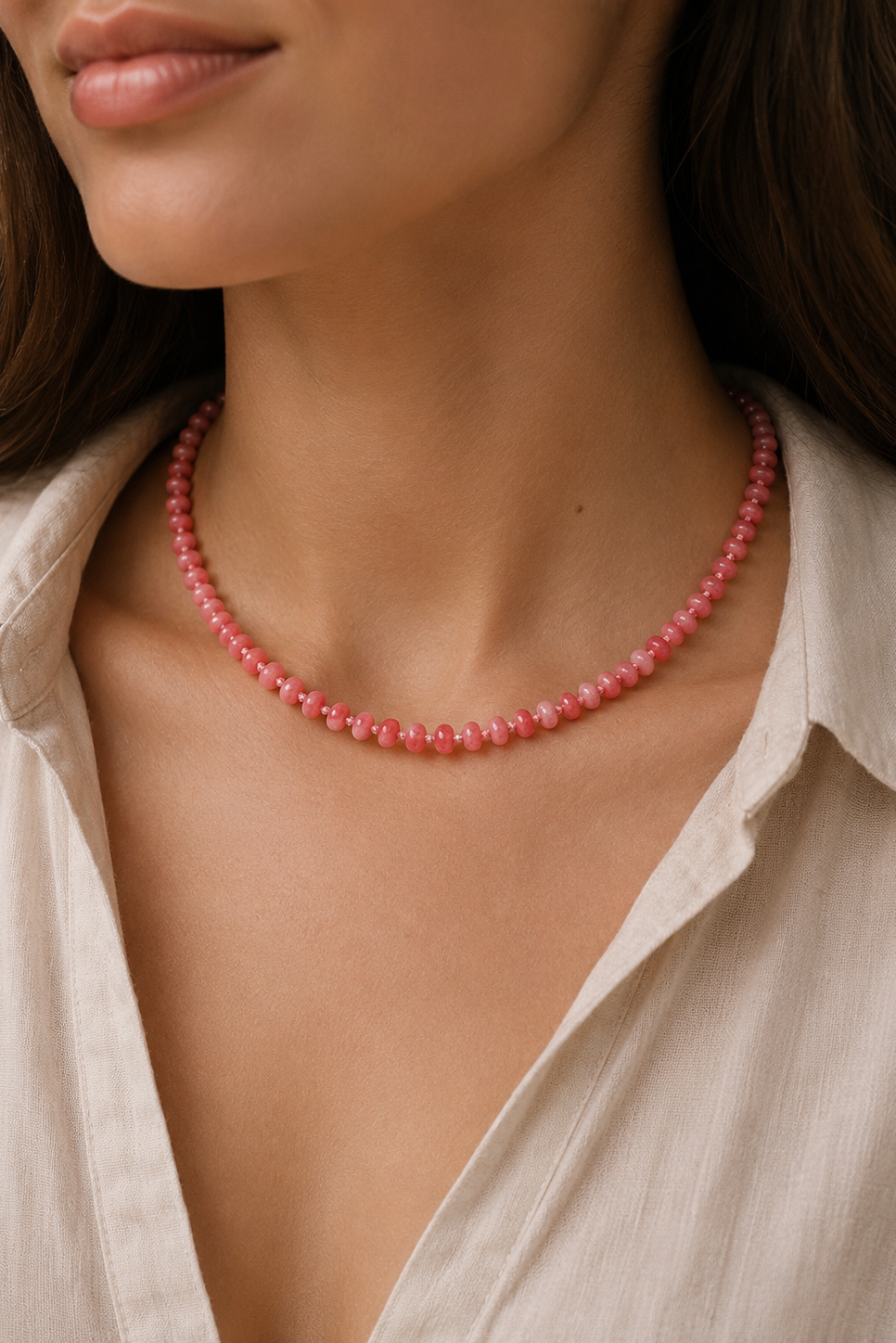 Andcopenhagen Jewelry - Perlehalsklæde - Pink kalcedon - Ebba