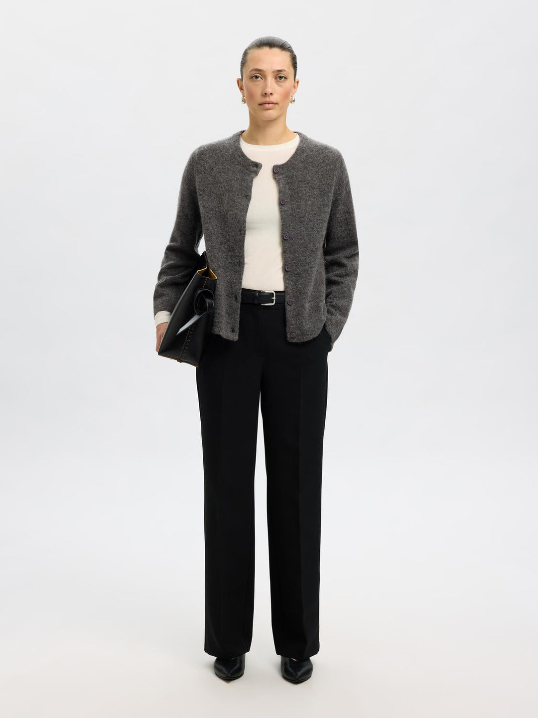 Selected Femme - Strik Cardigan - Grey Melange - Lulu - Stilkompagniet.dk