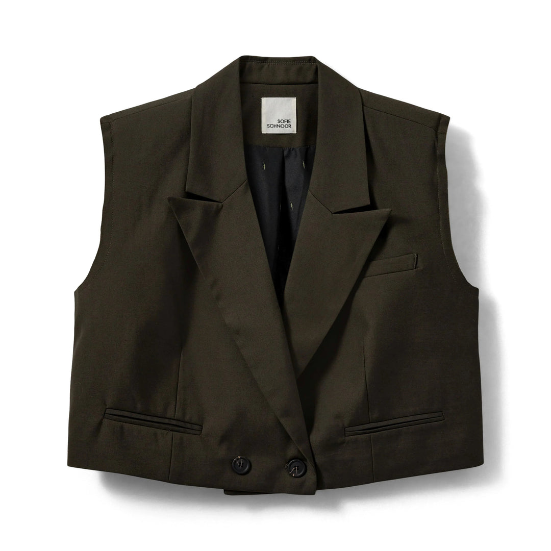 Sofie Schnoor - Vest - Kort Olive - Twill S244416 - Stilkompagniet.dk