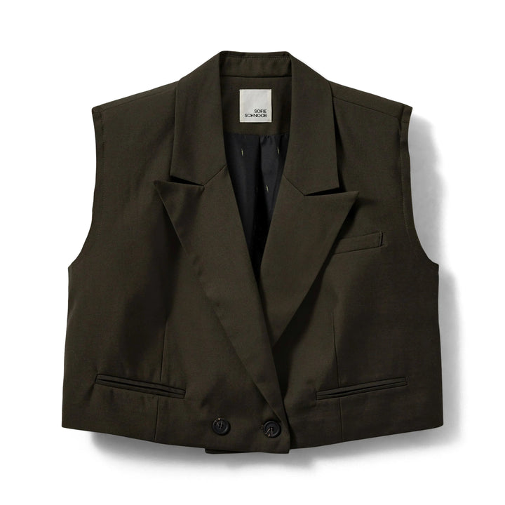 Sofie Schnoor - Vest - Kort Olive - Twill S244416 - Stilkompagniet.dk
