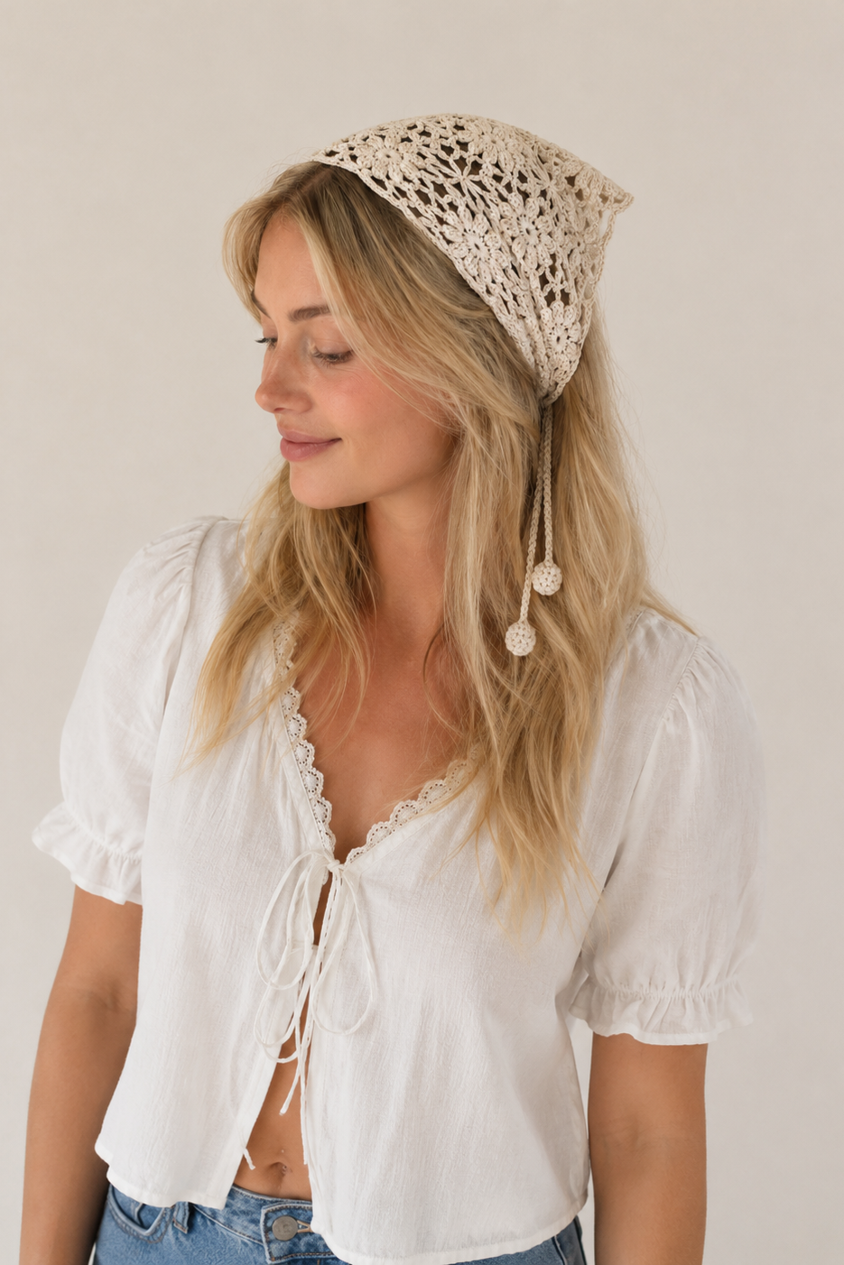 Sassy Copenhagen - Hæklet bandana - Creme - Ibbi