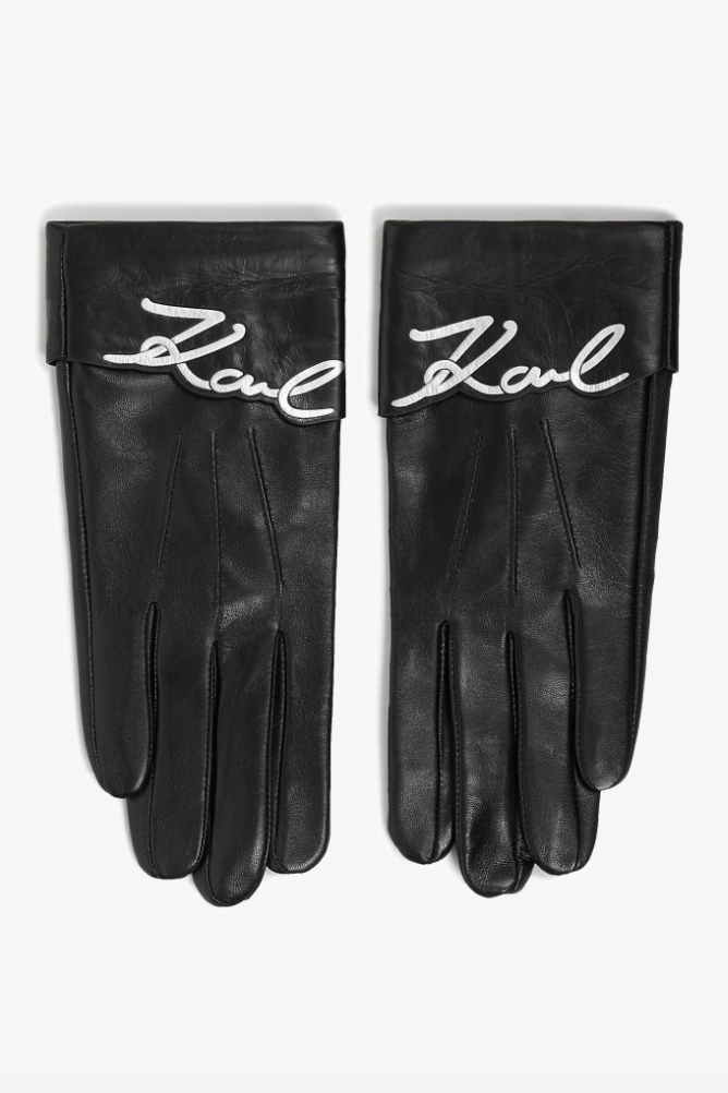 Karl Lagerfeld -  Læder vanter - Sort - SIGNATURE LEATHER FF GLOVE