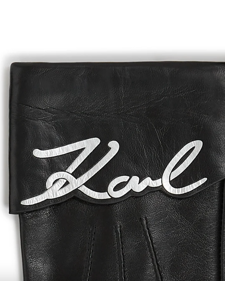 Karl Lagerfeld -  Læder vanter - Sort - SIGNATURE LEATHER FF GLOVE