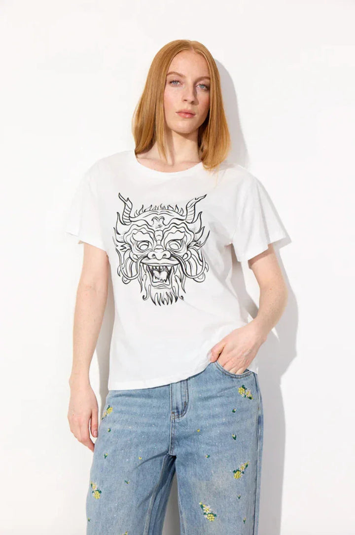 Hunkøn - T-shirt - White - Shadow Dragon - Stilkompagniet.dk