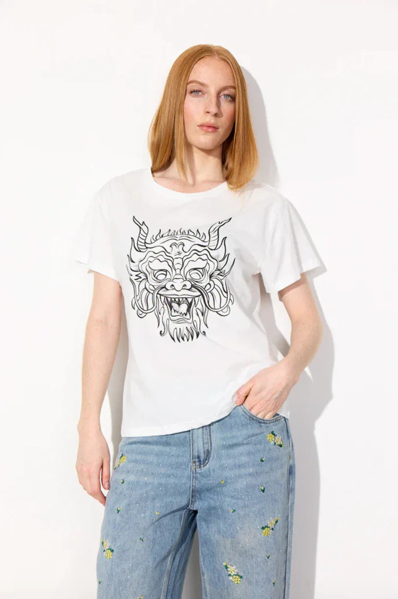 Hunkøn - T-shirt - White - Shadow Dragon - Stilkompagniet.dk