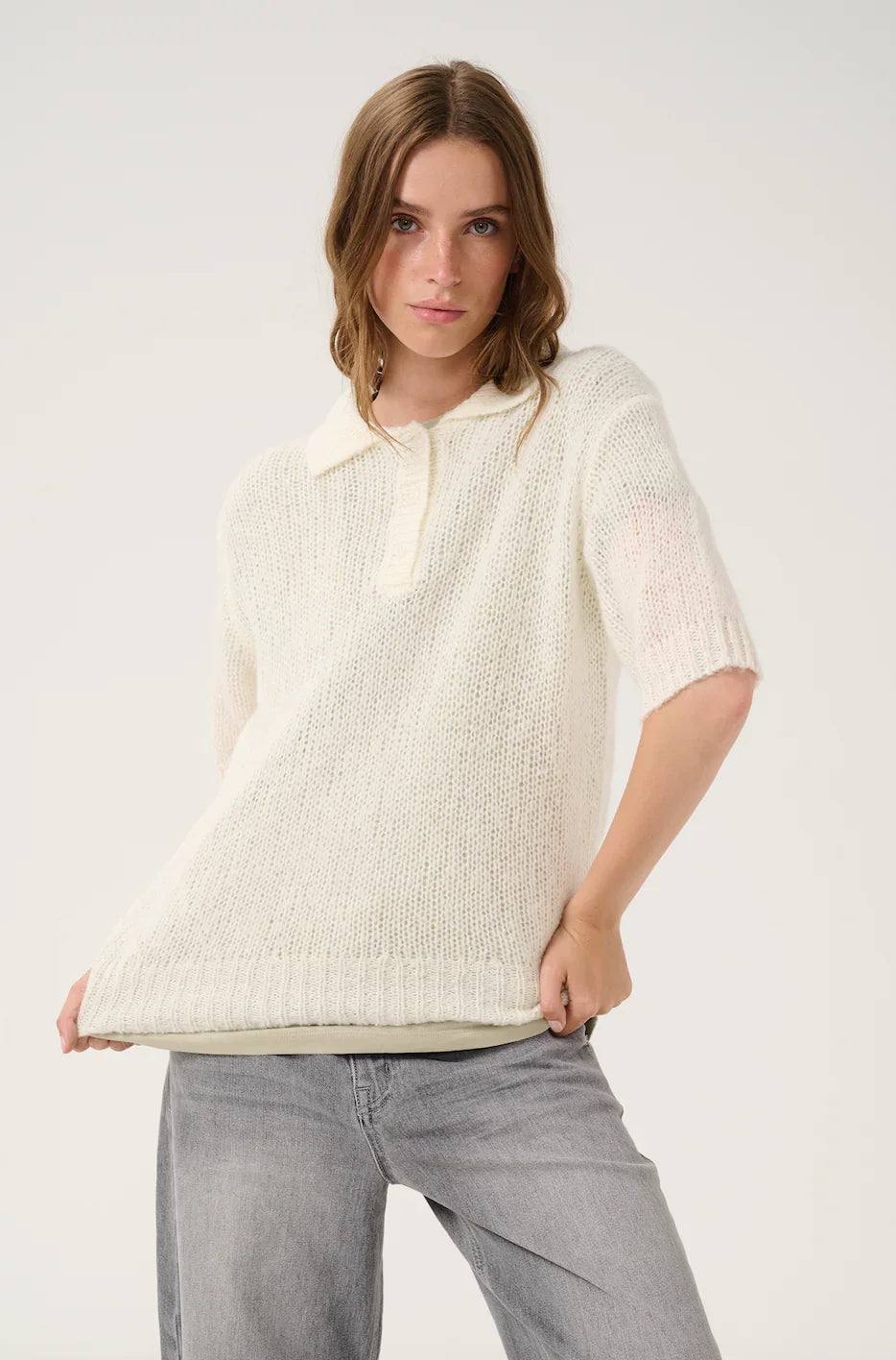 My Essential Wardrobe - Polo strik - White - Lingo - Stilkompagniet.dk