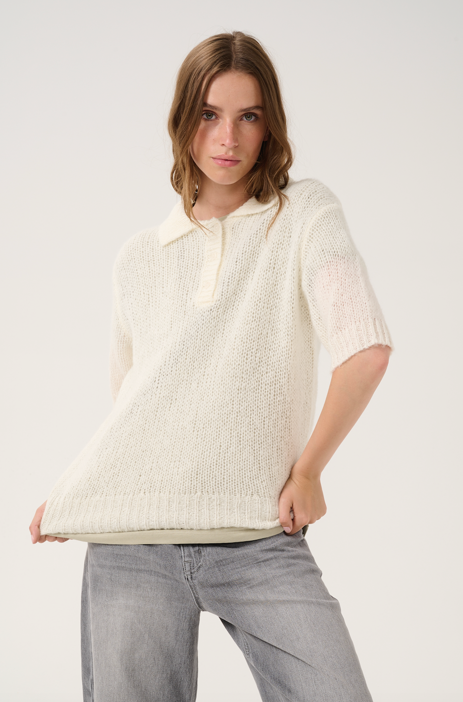 My Essential Wardrobe - Polo strik - White - Lingo - Stilkompagniet.dk