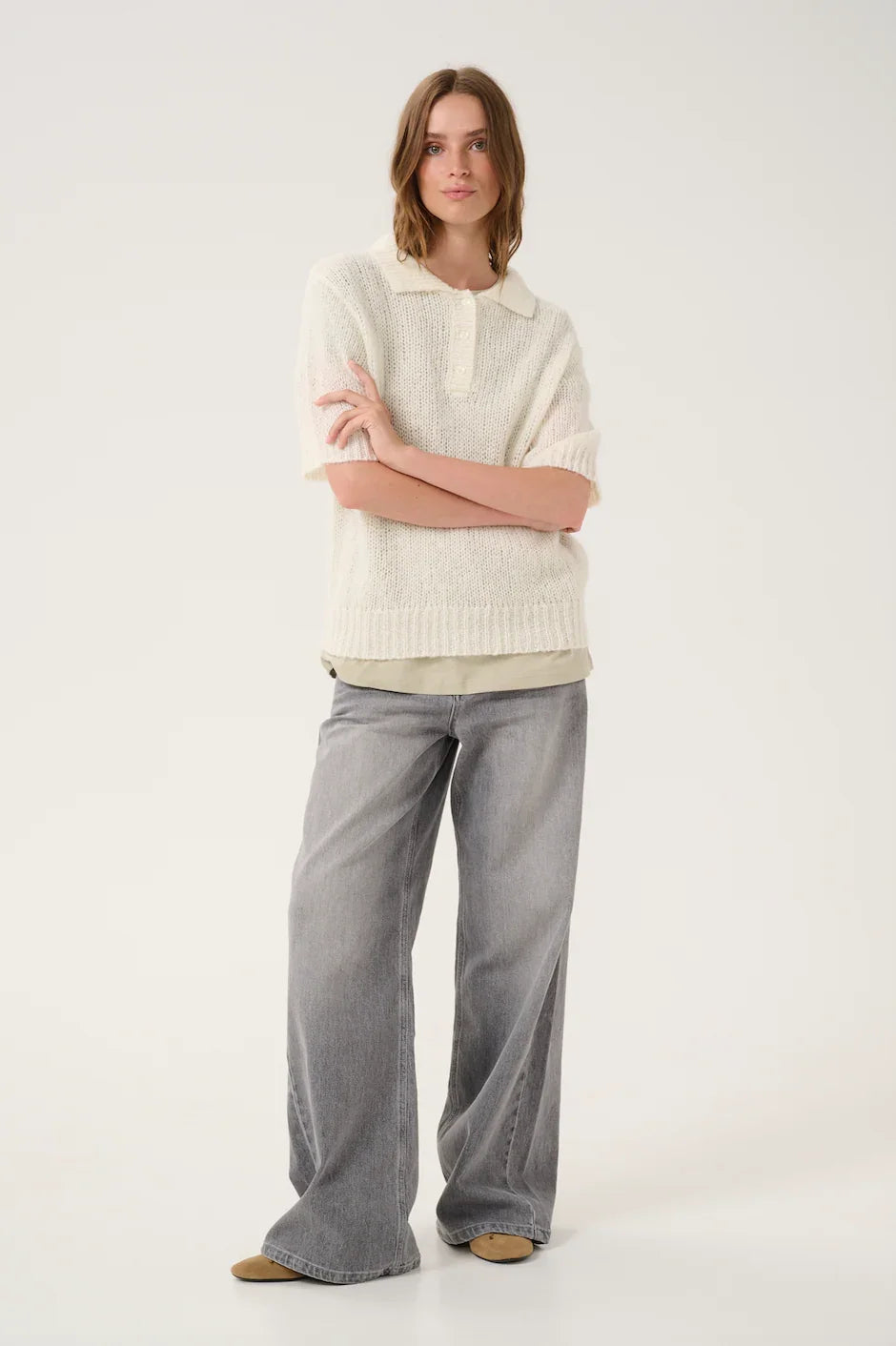 My Essential Wardrobe - Polo strik - White - Lingo - Stilkompagniet.dk