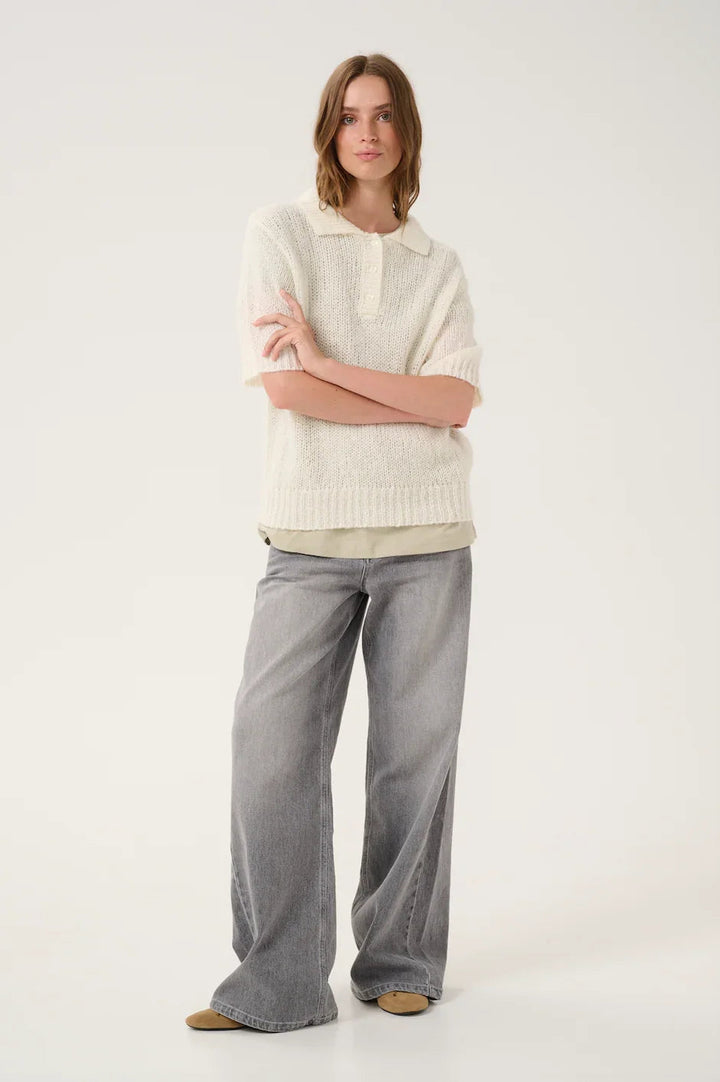 My Essential Wardrobe - Polo strik - White - Lingo - Stilkompagniet.dk