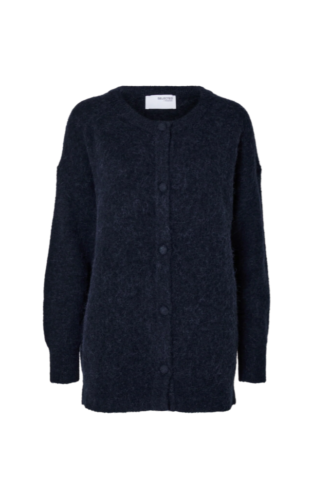 Lang cardigan - Mørkeblå - Sia ras - Selected femme - Stilkompagniet.dk