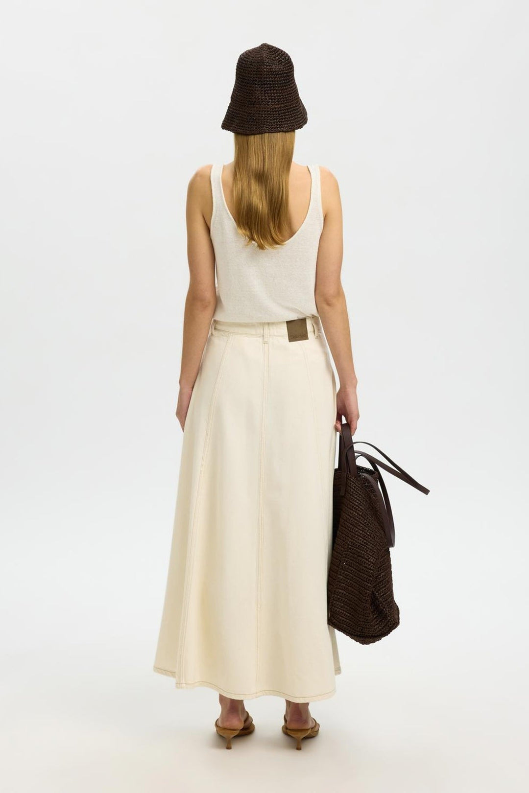 Selected Femme - Nederdel - Egret - Slftenna Hw Long Denim Skirt