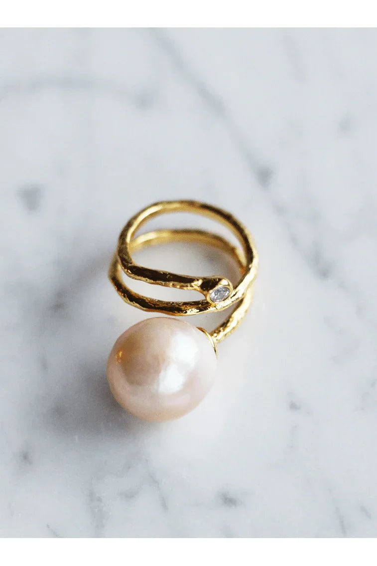 Andcopenhagen Jewelry Icon Collection - Ring - 18 karat guldbelagt messing - Rose Pearl Ivy