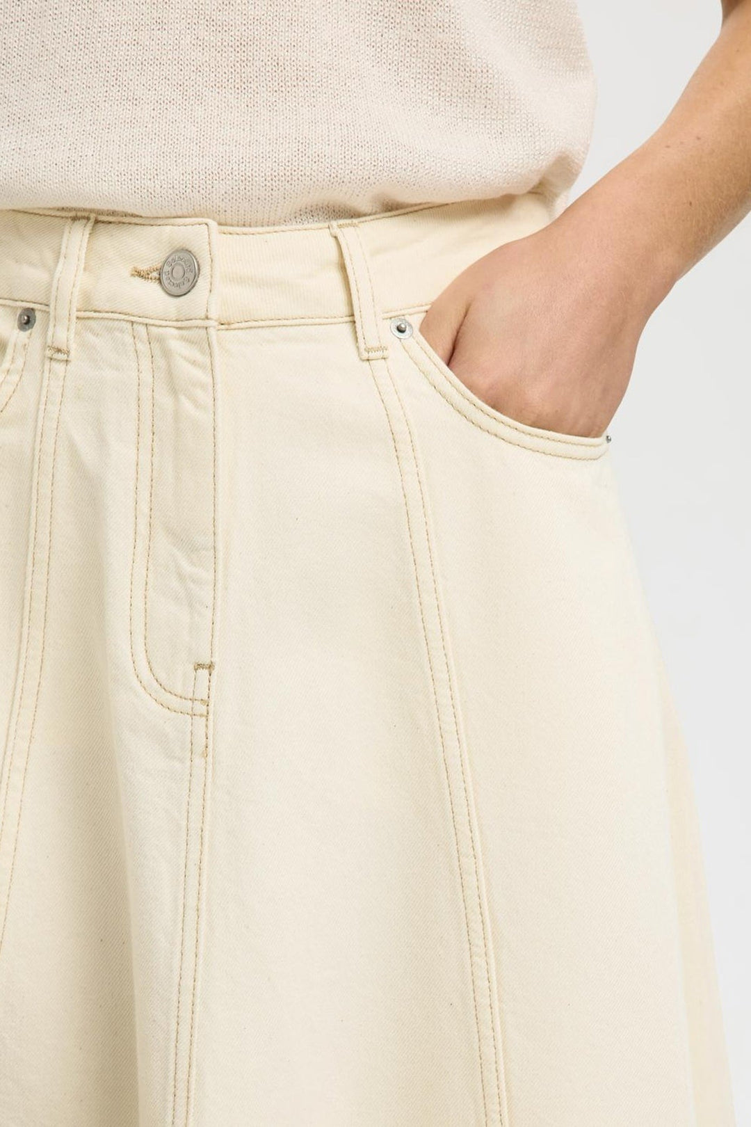Selected Femme - Nederdel - Egret - Slftenna Hw Long Denim Skirt