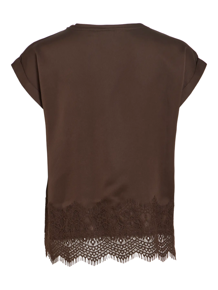 Vila - Satin Top med blonde - brun - Viellette