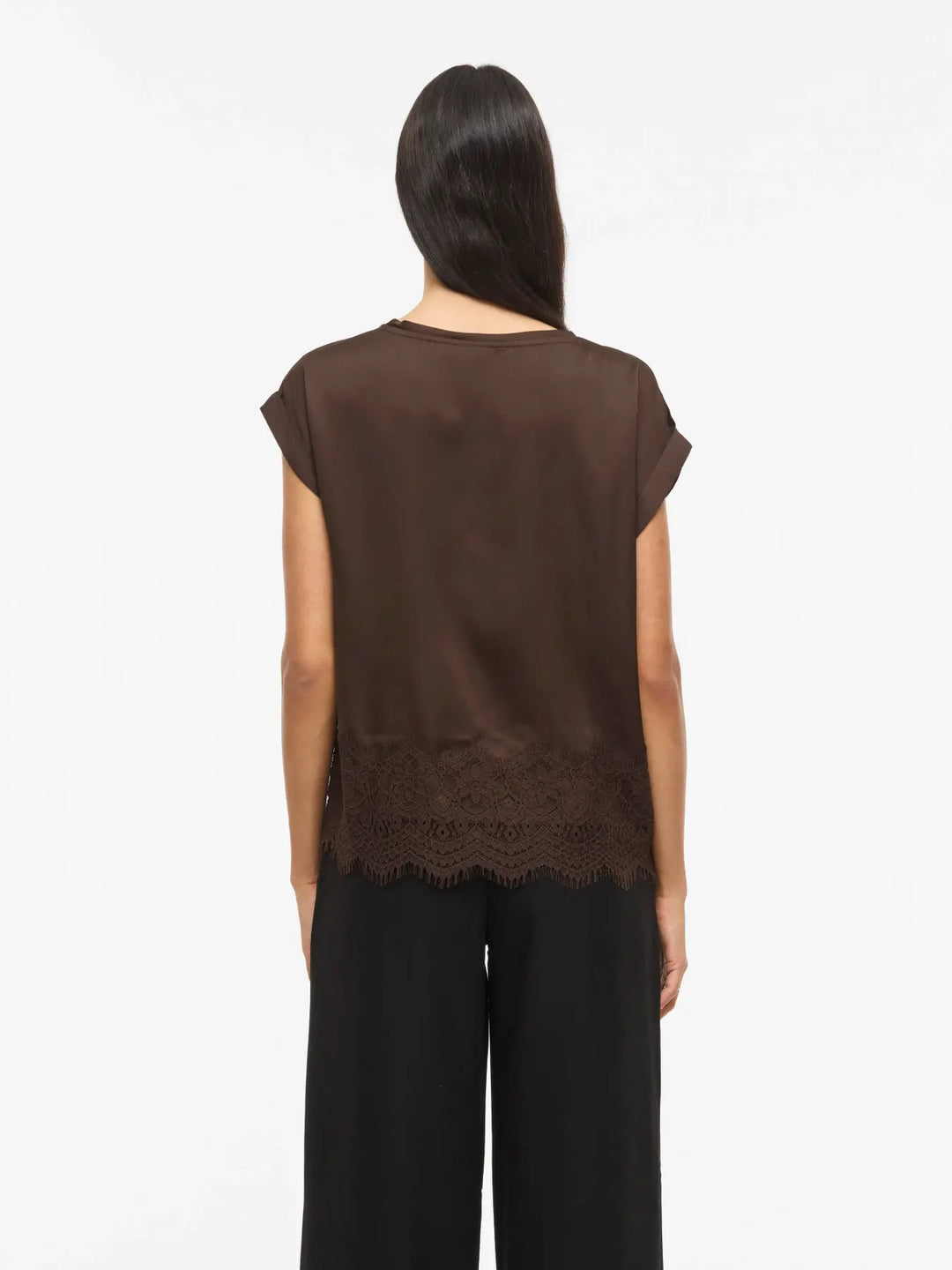 Vila - Satin Top med blonde - brun - Viellette