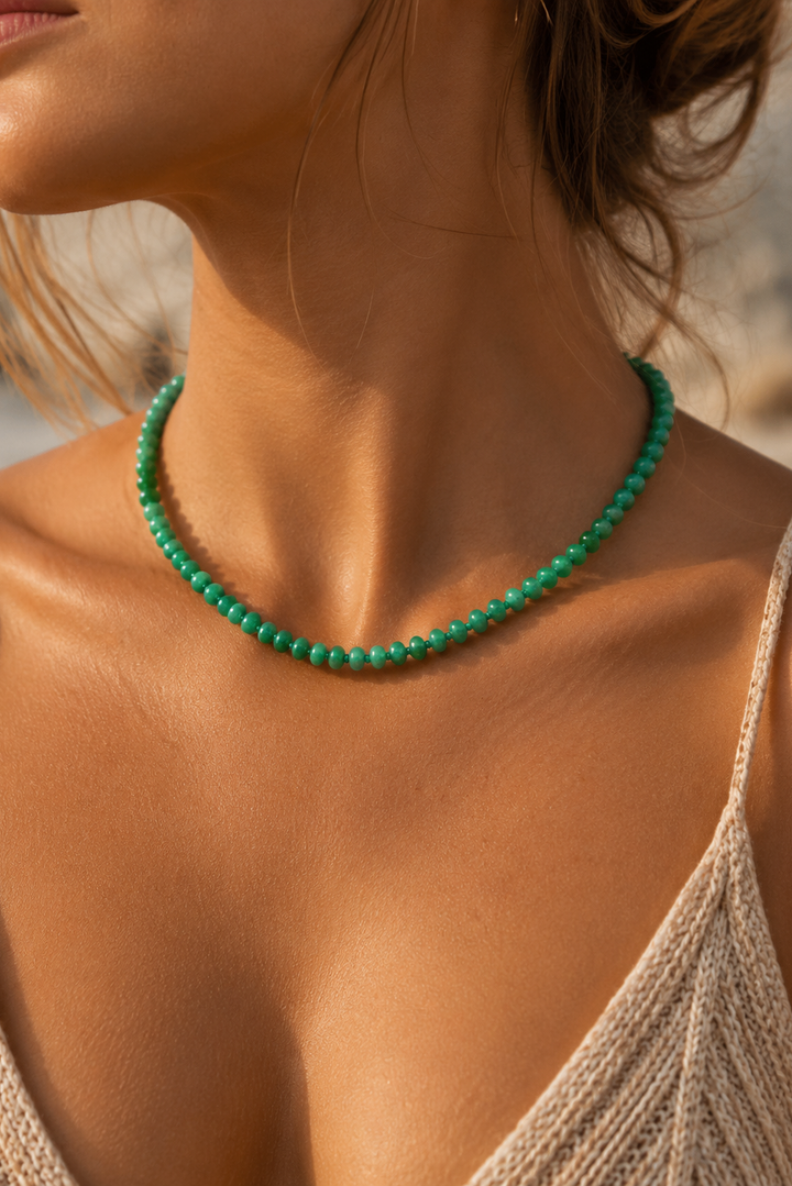Andcopenhagen Jewelry - Perlehalsklæde - Grøn jade - Ebba