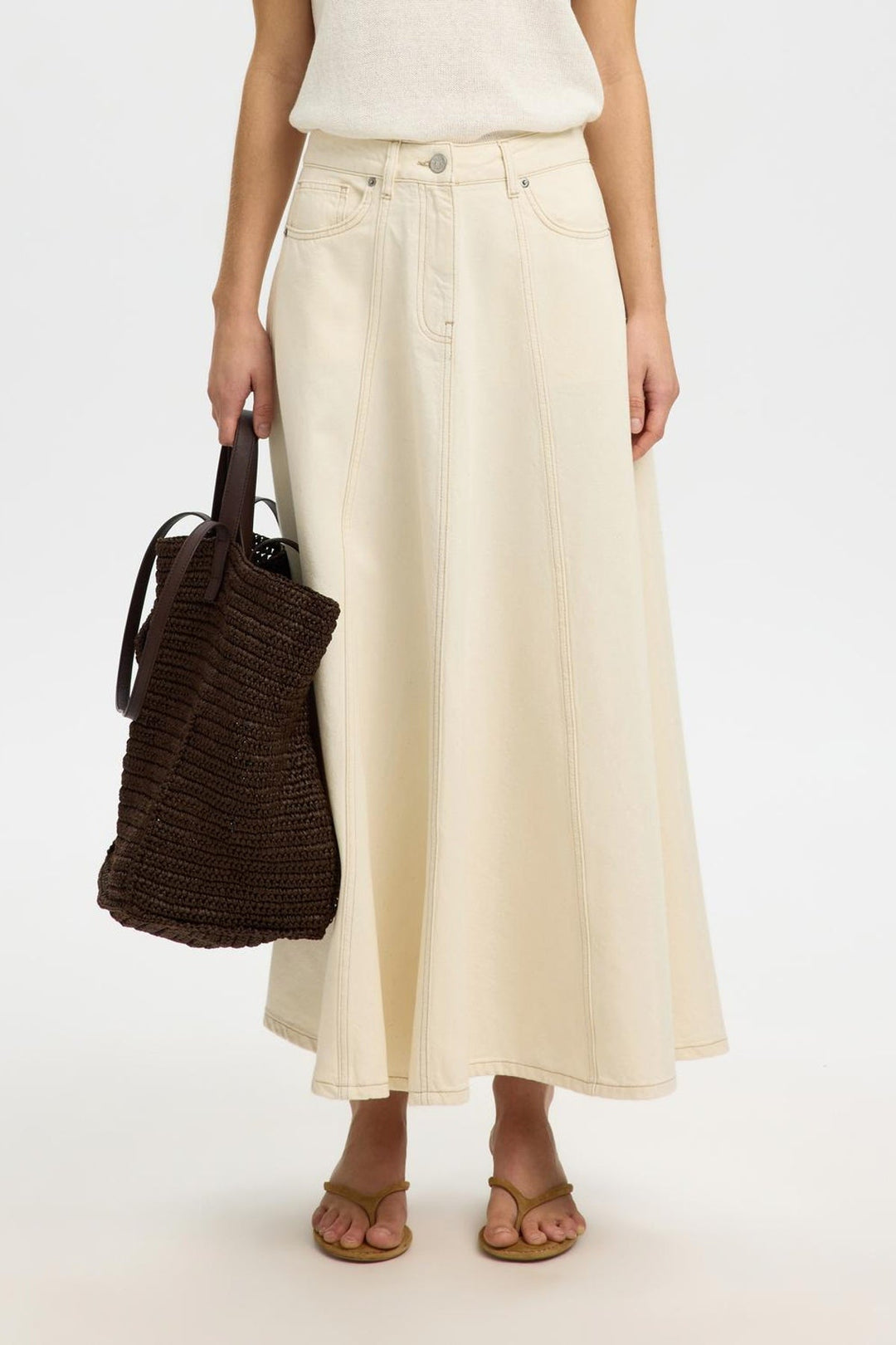 Selected Femme - Nederdel - Egret - Slftenna Hw Long Denim Skirt