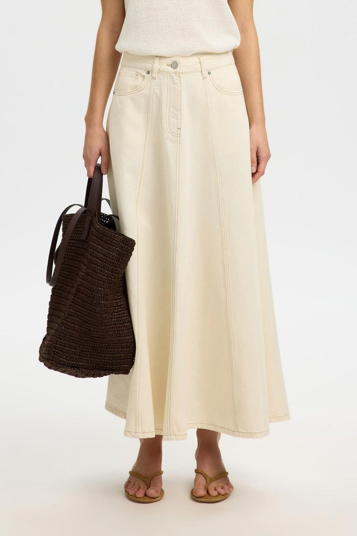 Selected Femme - Nederdel - Egret - Slftenna Hw Long Denim Skirt