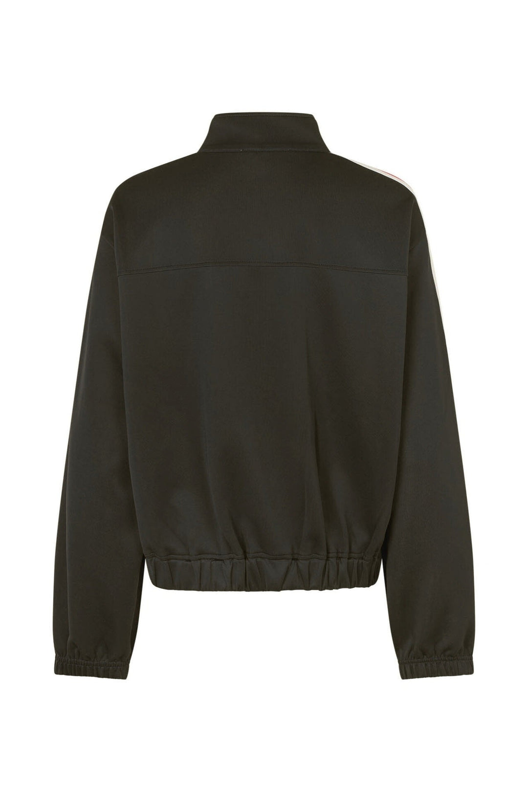 Lollys Laundry BrooklynnLL Short Jacket LS in black, featuring a short length and elastic hem, shown in a back view.
