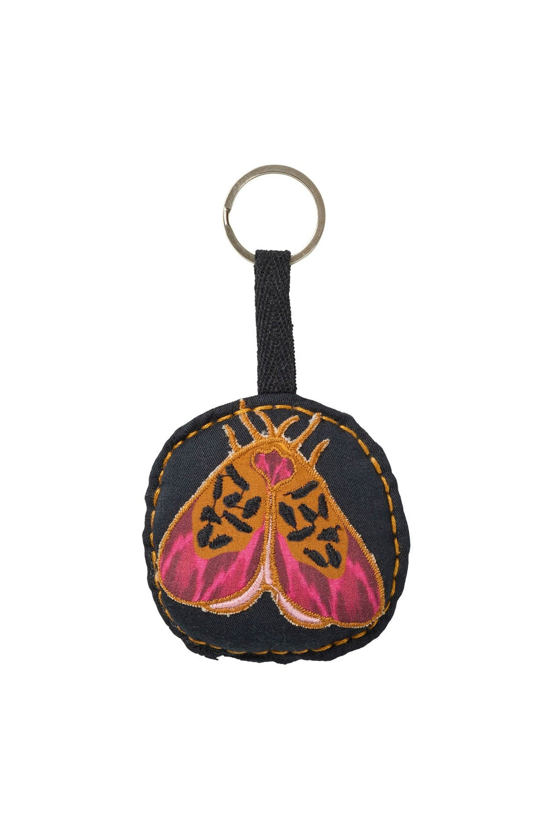 Lollys Laundry ButterflyLL Keychain in black cotton with embroidered butterfly design, shown in a flat lay view.