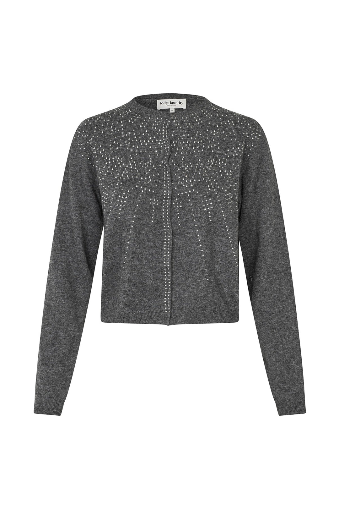 Lollys Laundry JudeLL Knit Cardigan LS in grey melange, featuring a knitted design with long sleeves and decorative details,