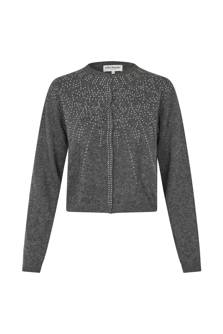 Lollys Laundry JudeLL Knit Cardigan LS in grey melange, featuring a knitted design with long sleeves and decorative details,